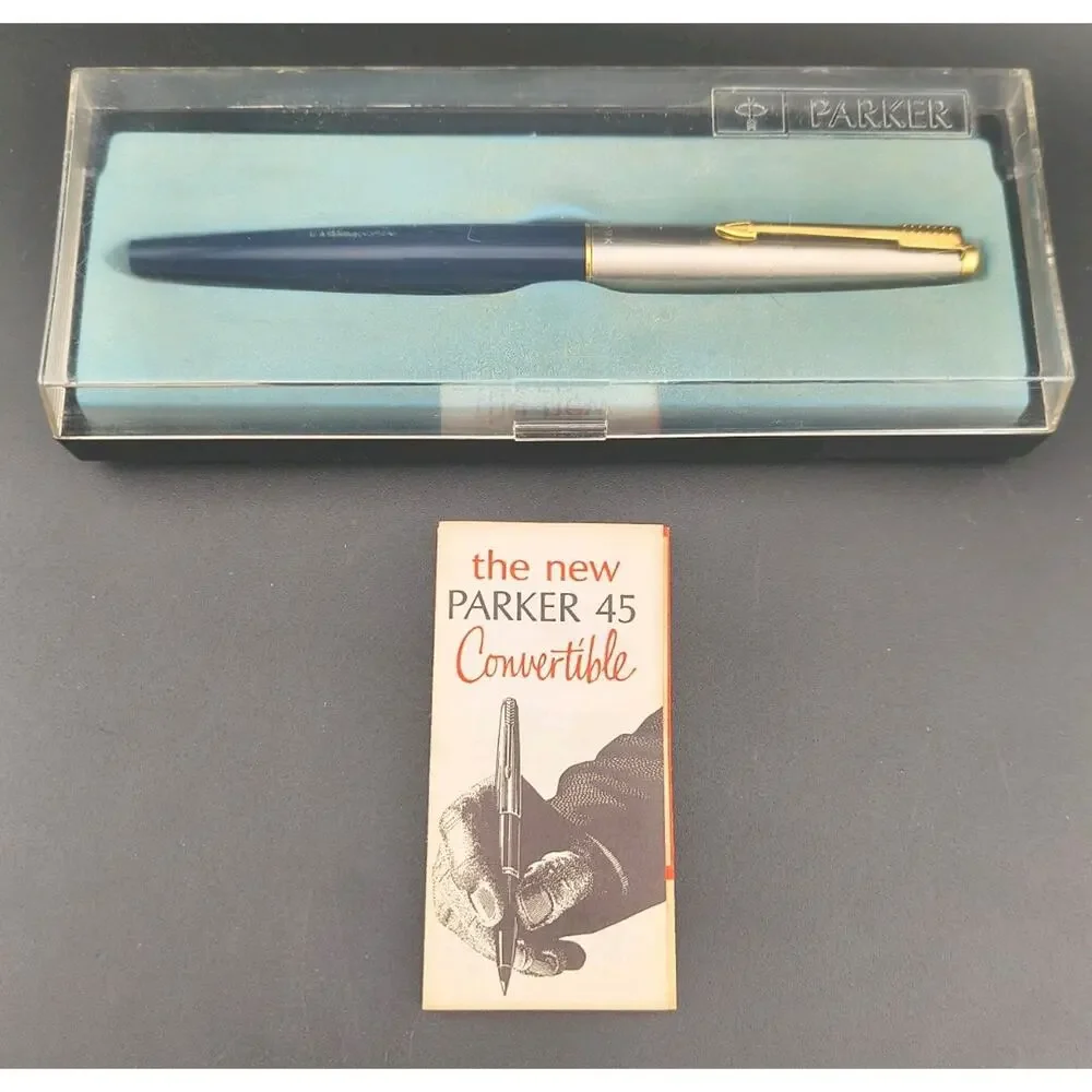 Vintage Parker 45 Fountain Pen Set Blue 14K Gold Nib with Case